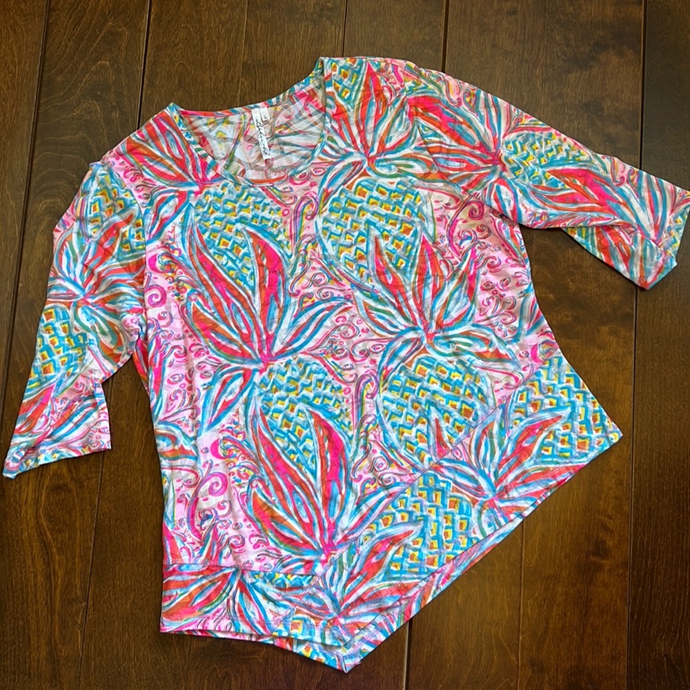 Lulu-B Pink Multi Pineapple Print 3/4 Sleeve Top